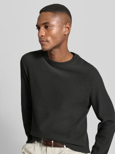 Lindbergh Strickpullover mit Strukturmuster und Rundhalsausschnitt Dunkelgruen 3