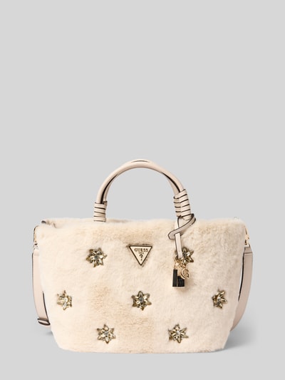 GUESS Handtasche aus Kunstfell mit Ziersteinbesatz Modell 'SHAIDA' Beige 2