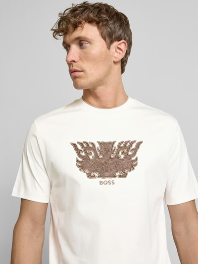 BOSS T-shirt met motief- en labelstitching, model 'Taut' Wit - 3