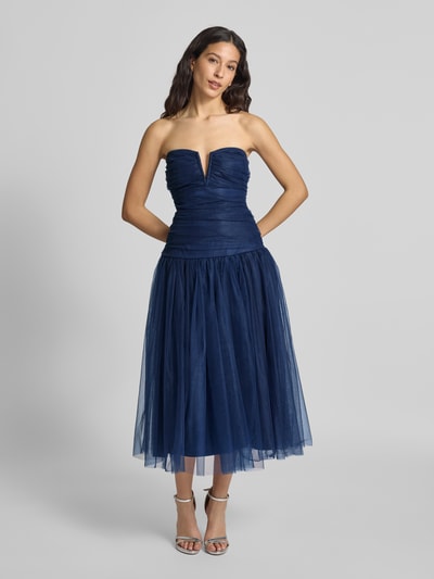 LACE & BEADS Knielange cocktailjurk met V-hals Marineblauw - 4