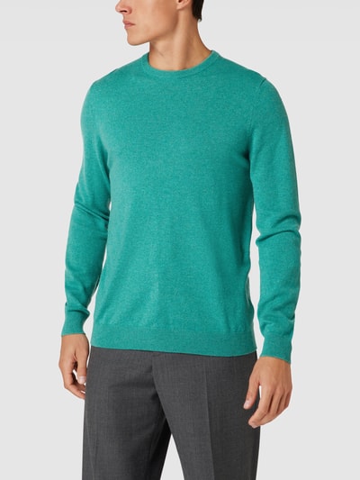 Christian Berg Men Kaschmir Pullover mit geripptem Rundhalsausschnitt Gruen Melange 4