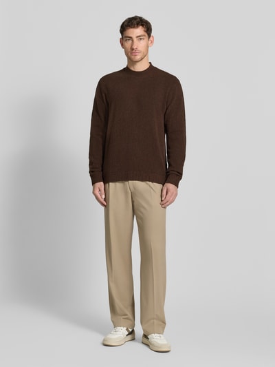 JACK & JONES Premium Sweter dzianinowy z kołnierzykiem polo model 'MAVERICK' Czekoladowy 1