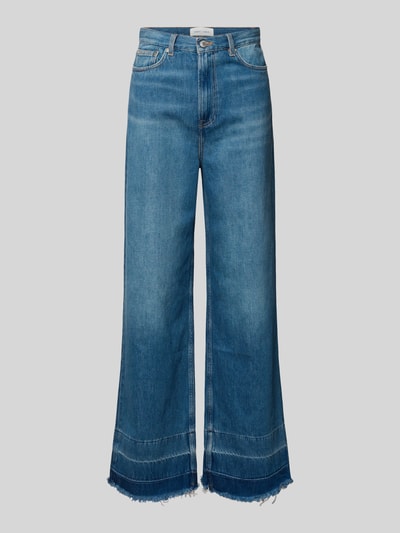 Produktfoto, Flared Cut Jeans mit Fransen Modell 'REBECCA' von Samsøe Samsøe aus reiner Baumwolle, mittleres Blau mit ausgefranstem Saum