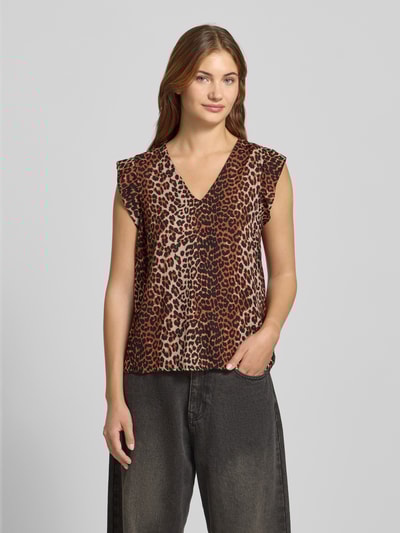Pieces  Regular fit blousetop met kapmouwen, model 'NYA' Middenbruin - 4