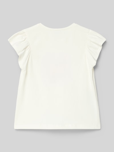 Produktfoto, T-Shirt mit Motiv und Rundhalsausschnitt von Mayoral aus Baumwoll-Elasthan-Mix, Regular Fit, Rückansicht, weiß, glatte Struktur
