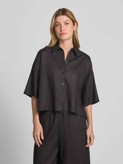 Drykorn Relaxed Fit Leinenbluse mit überschnittenen Schultern Black 4