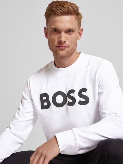 BOSS Sweatshirt met labelprint, model 'Soleri' Wit - 3