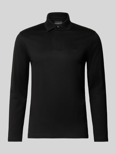 Produktfoto, Slim Fit Poloshirt aus Lyocell-Mix von Emporio Armani, Schwarz, Polokragen, Langarm, glatte Oberfläche, Herren, Rückenlänge 70 cm bei Größe M