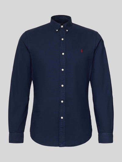 Produktfoto, Slim Fit Freizeithemd aus reiner Baumwolle von Polo Ralph Lauren in Unifarbe mit Logo-Stitching, langarm, Knopfleiste, Baumwollstruktur