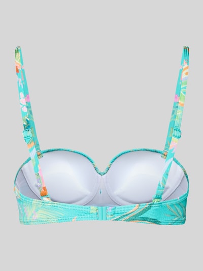 Produktfoto, Bikini-Oberteil in Bandeau-Form Modell 'Sandra' von VENICE BEACH, türkis mit buntem Allover-Muster, Stretch-Material, verstellbare Träger