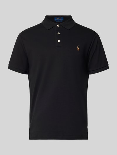 Produktfoto, Poloshirt mit Label-Stitching von Polo Ralph Lauren w kolorze czarnym, bawełna, regular fit, kołnierzyk polo, krótka lista guzików