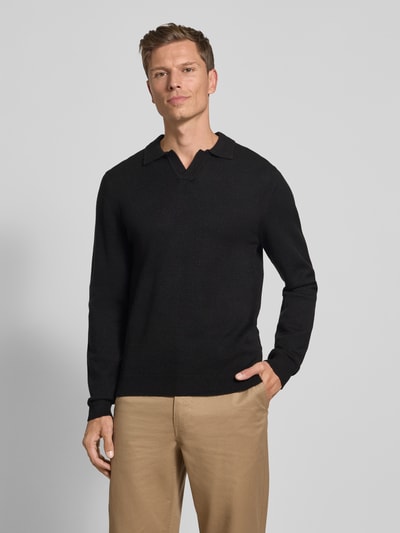 Casual Friday Regular Fit Longsleeve mit Polokragen Modell 'Karl' Black 4