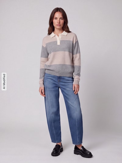 Jake*s Casual Pullover mit Polokragen Taupe Melange 1