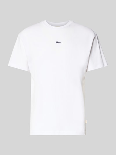Produktfoto, weißes Herren T-Shirt mit Label-Stitching von BLKVIS aus Reine Baumwolle, Regular-Fit, Rundhalsausschnitt, Rückenlänge 71 cm Größe M
