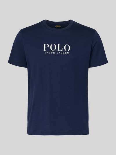 Produktfoto, Regular Fit Pyjama-Oberteil aus reiner Baumwolle Modell 'CREW-SLEEP-TOP' von Polo Ralph Lauren Underwear in Uni-Dunkelblau mit weißem Logo-Stitching auf der Vorderseite.