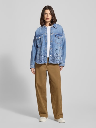 Liu Jo White Regular Fit Jeansjacke mit Pailettenbesatz Blau 1