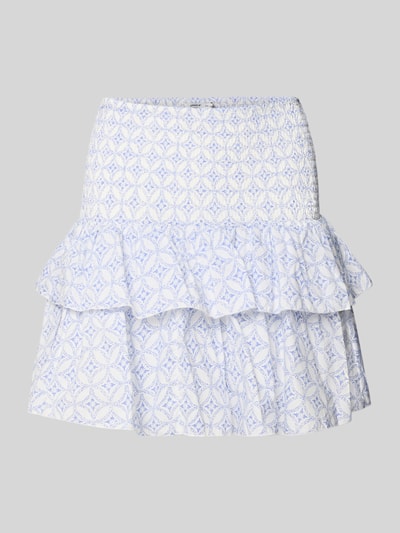 Produktfoto, Ausgestellter Mini-Rock mit Volants Modell 'ZOEY' von Only in Weiß mit Florales-Allover-Muster, Regular-Fit, gesmokter Bundabschluss, Reine Baumwolle