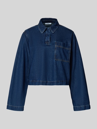 Produktfoto, Loose Fit Jeansbluse aus reiner Baumwolle van Marc O'Polo Denim, effen donkerblauw, hemdkraag, borstzak, denimtextuur