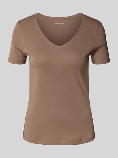 Christian Berg Woman T-shirt met geribde V-hals Middenbruin - 2