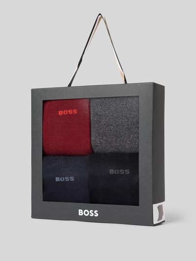 Produktfoto, Socken aus Baumwoll-Mix im 4er-Pack mit Geschenkbox von BOSS, unifarben/Melange, Label-Schriftzug, elastyczny ściągacz, pudełko prezentowe