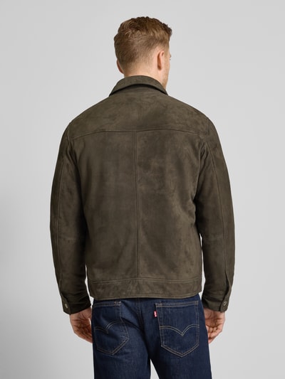 Marc O'Polo Regular fit blouson van zacht geitensuède Olijfgroen - 5