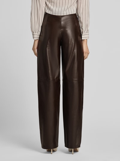 Max Mara Studio Tapered Fit Lederhose aus echtem Lammleder Dunkelbraun 5