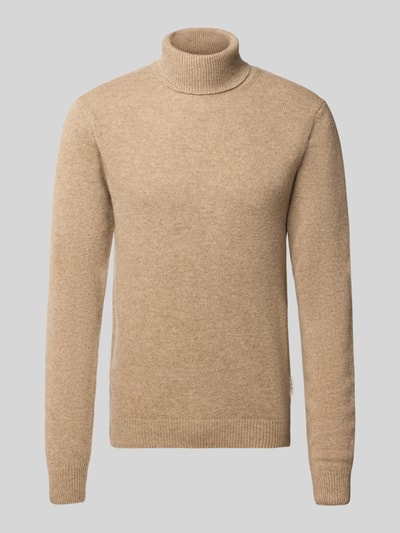 Produktfoto, Slim Fit Rollkragenpullover aus Woll-Mix Modell 'Karl' von Casual Friday in Beige mit gerippten Abschlüssen, glatte Textur.