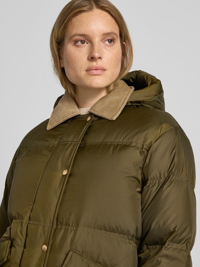 Marc O'Polo Regular fit lange donsjas met doorgestikte naden Kaki - 3