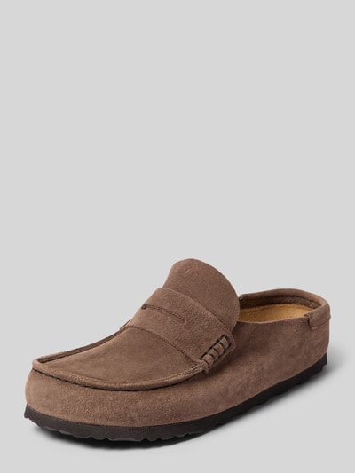 Produktfoto, Loafer aus echtem Leder Modell 'Naples' von Birkenstock in Braun, abgerundete Passform, profilierte Sohle, 4 cm Absatzhöhe