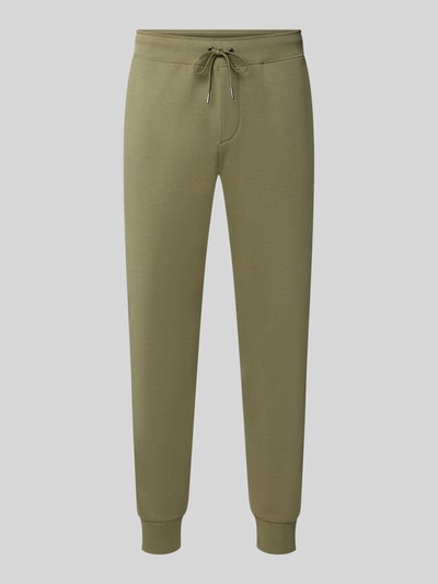 Produktfoto, olivgrüne Regular Fit Sweathose aus Baumwoll-Mix von Polo Ralph Lauren, schlichte Struktur, elastischer Bund, Herren Sweathose