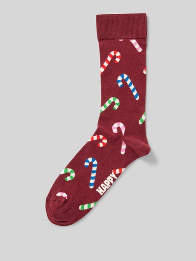 Happy Socks Socken mit Motiv-Stitchings Modell 'Candy Cane' Bordeaux 1