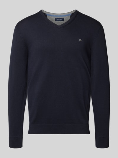 Christian Berg Men Gebreide pullover met V-hals Marineblauw - 1