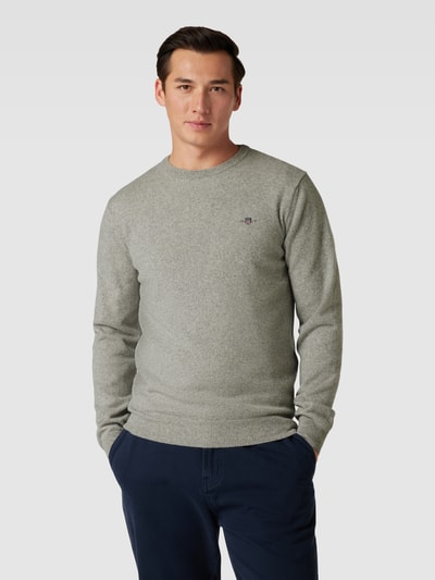 Gant Strickpullover mit Label-Stitching Mittelgrau Melange 4