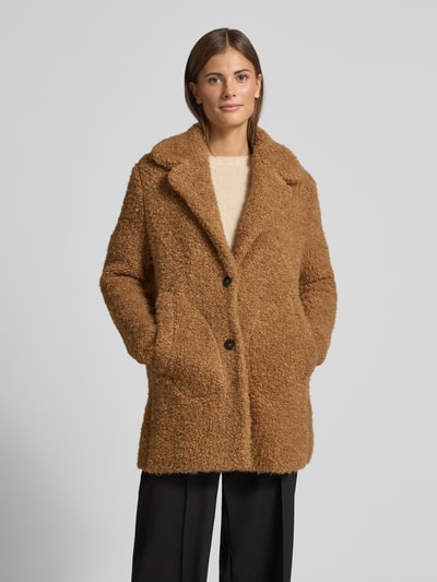 Marc Cain Płaszcz o kroju loose fit w kształcie misia z domieszką wełny z alpaki Camel 4