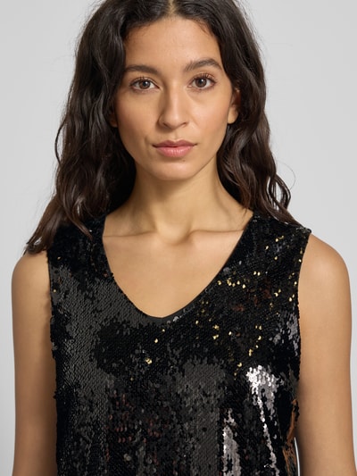More & More Top met bandjes, V-hals en pailletten Zwart - 3