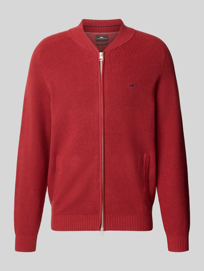 Produktfoto, Strickjacke mit Zweiwege-Reißverschluss und Label-Stitching von Fynch-Hatton in Rot, strukturierte Baumwolle, Regular Fit