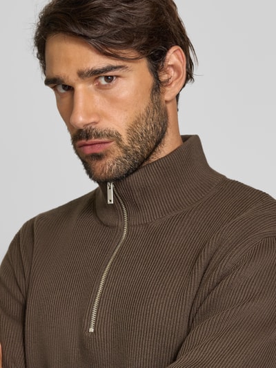 Lindbergh Strickpullover mit Troyer-Kragen Mittelbraun 3