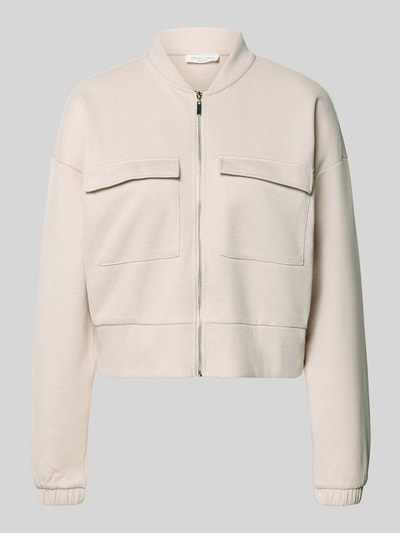 Produktfoto, Piqué Blouson Jacke mit Taschen von Christian Berg Woman, jasny beż, prosta forma, stebnowany materiał z bawełną, kieszenie z patką, stójka, elastyczne mankiety