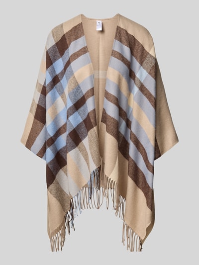 Produktfoto, Relaxed Fit Poncho in Strick-Optik von FRAAS, Beige-, Blau- und Brauntöne, Fransen-Abschluss, 3/4-Arm, strukturierte Textur