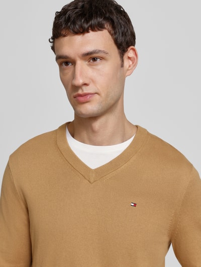 Tommy Hilfiger Regular fit pullover van een mix van katoen en kasjmier Camel - 3