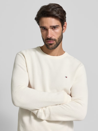 Tommy Hilfiger Regular Fit Strickpullover aus reiner Baumwolle Ecru 3