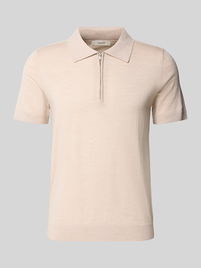 Produktfoto, Regular Fit Poloshirt aus reiner Wolle Modell 'TRAY' von SELECTED HOMME, unifarben, kurzarm, Strickstruktur, beige.