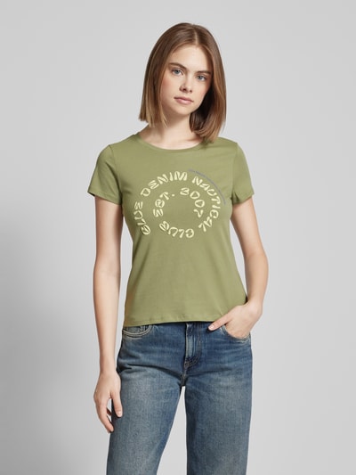 Tom Tailor Denim Regular fit T-shirt met tekstprint Rietgroen - 4