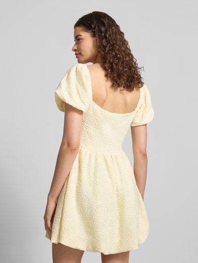Gina Tricot mini-jurk met bloemige stitching met gaatjes Lichtgeel - 5