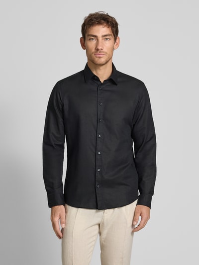 Jake*s Slim Fit Freizeithemd aus Leinen-Baumwoll-Mix Black 4