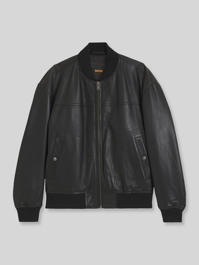 BOSS Orange Regular fit leren jack van lamsnappa Zwart - 2