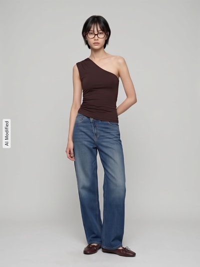 PIECES Blusentop mit One Shoulder-Ausschnitt Dunkelbraun 1