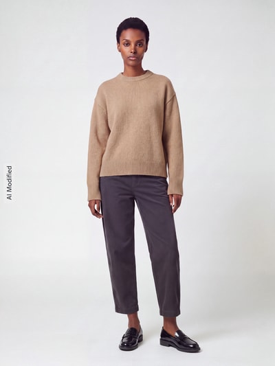 Jake*s Casual Pullover aus reiner Wolle mit Rippabschlüssen Camel 1