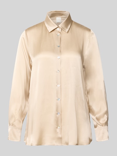 Produktfoto, Satinbluse mit Seiden-Anteil Modell 'ALFIO' von Marella in Beige, Knopfleiste, lockere Passform, glänzende glatte Textur, Damenmode