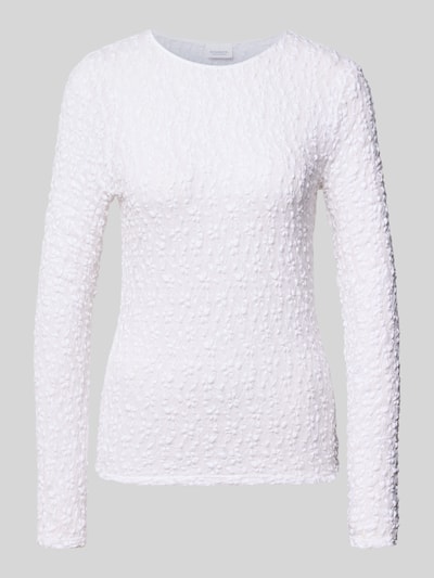Produktfoto, Slim Fit Longsleeve mit floralem Allover-Detail van Rich & Royal, wit, elastische materiaalmix, semi-transparant, dames, ronde hals, ruglengte maat S 56 cm
